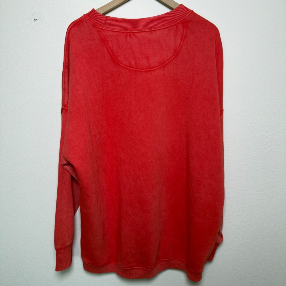 Aerie Women Sweatshirt Large Red Oversized Waffle Knit Inset Crewneck Pullover - Picture 5 of 5